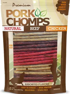 Pork Chomps Dog Chews, 5-inch Munchy Sticks, Assorted Flavors, 100 Count