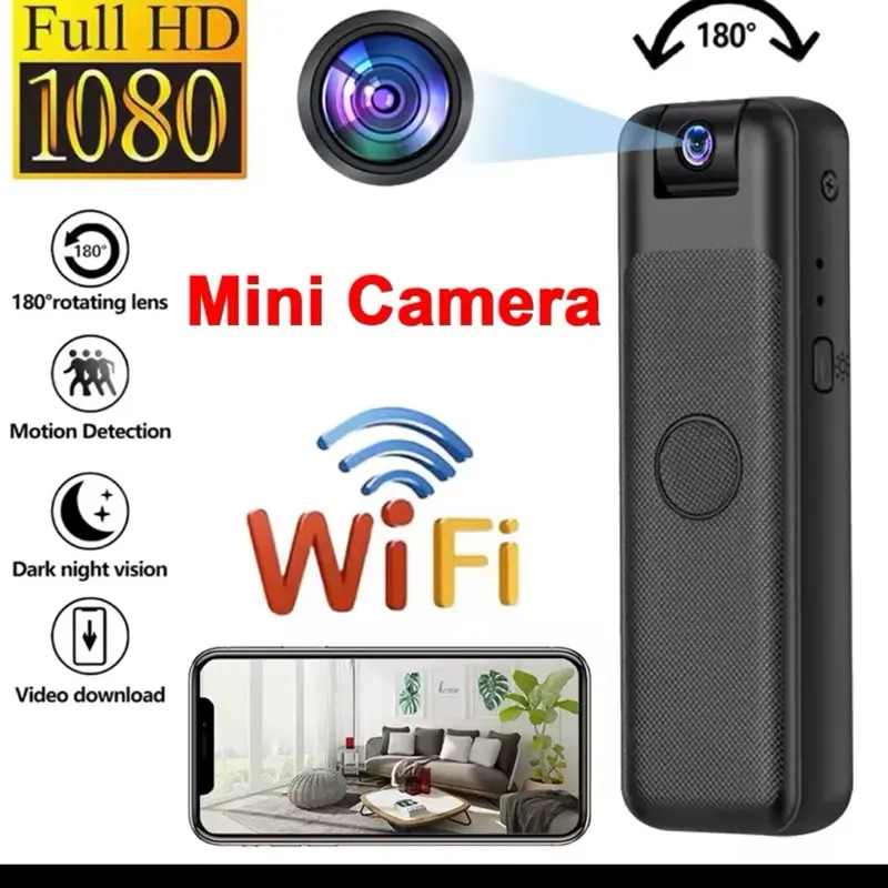 Mini Body Camera,1080P Mini Detector Camera with Motion Detection, Indoor Security Nanny Cam for Home/Office/Pet Monitor, Video Recorder No WiFi Needed No Audio Black