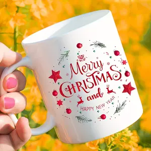 11Oz White Ceramic Christmas Mug - Festive Red & Green Holiday Design, Reusable, Washable, Dishwasher Safe, Perfect Gift for Coffee or Tea | Black Kitchenware Drinkware, Reuse