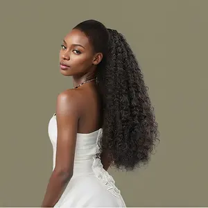 Ponytail Extension Drawstring Kinky Curly Pony Tails Hairpiece 20inch Synthetic Afro Kinky Curly Hair Extension for Black Women Multi Layered Fluffy Hair Piece for Party Daily Use