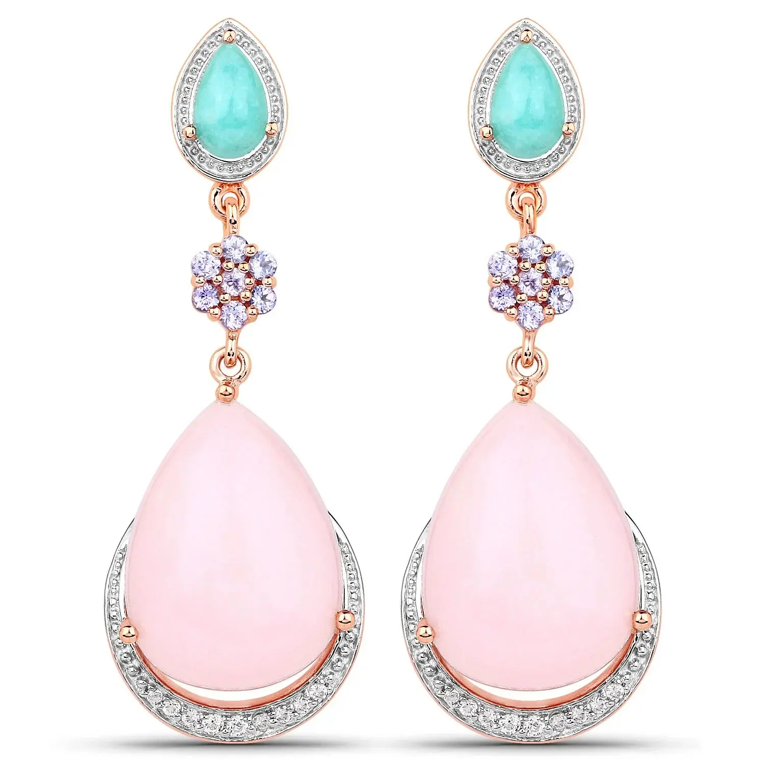 Genuine Silver Pink Opal Teardrop Earrings