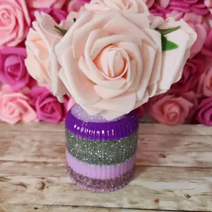 Mini Striped Vase. Neon Purple & Silver Glitter Epoxy Resin Vase. Glam Home Decor Ornaments