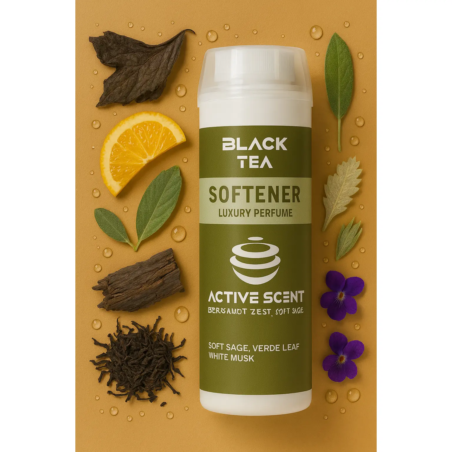 Active Scent | BLACK TEA LUXURY SCENTED FABRIC SOFTENER 1 Liter Bottle - Perfume Scent and Soft Formula - Soft Sage, Cedarwood, Violet Leaf Fragrance for Sensitive Skin