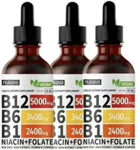 3 Bottles Acentiallabs Vitamin B12 & B6 Liquid Drops | Sublingual B-Complex 5000mcg Methylcobalamin | Raspberry Flavor, Supports Energy