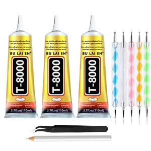 3PCS 110ml/3.7 Fl Oz Multi-Purpose B6000 Adhesive, Clear Crafting Glue with Precision Dotting Pens, Wax Pencil & Tweezer Kit for Jewelry, DIY Projects & Art Creation