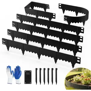6-Pack Heavy Duty Metal Garden Border, 6 in *37 in Hammer-in Landscape Edgings with 6 count Plastic Stakes, Bendable Lawn Edgings for Yard, Tree Rings, Lawn,Pathway-Black(20FT)
