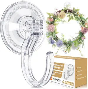 4 Pack Large Suction Cup Hooks for Door Wreaths, Wreath Hangers for Front Door, Glass, Window, Shower, Upgraded 1.9" Diameter Wreath Holder, No Tools, No Damage, Holds Up to 22 lbs
