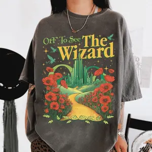 Wicked Off To See The Wizard T-Shirt, Vintage Wizard Of Oz Graphic Tee, Classic Emerald City and Yellow Brick Road Shirt, Retro Fantasy Musical Fan Top, Nostalgic Red Slipper Witch Design Tee, Timeless Theater Inspired Shirt