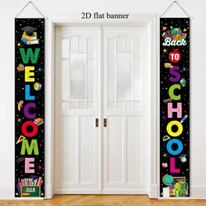 2D flat banner 2 piece Welcome Back To School Banner Decorations  First Day of School Banner Sign Flag Photography Banner for Class Student Congratulations School Classroom Decorations Prom Supplies Pre-School Primary High School Classroom Decorations