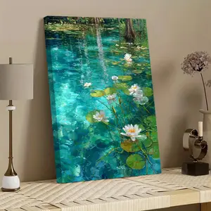 1 piece of 2D flat high-definition print, water lily oil painting style framed canvas poster decorative painting, framed canvas painting and poster, can be hung directly, home decoration, wall art, room decoration, ideal gift, living room, bedroom, dining