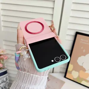 Skin-Like PC One-Piece Side Clip Magnetic Phone Case Cover, Gradient Silicone Strap, Compatible with Samsung Galaxy Zflip7 Zflip6 Zflip5 Z Flip3 4