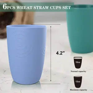 Drinking Glasses Premium Wheat Straw Unbreakable Cups - Set of 6 Alternative to Plastic Cups Reusable Unbreakable Drinking Cup Reusable Dishwasher Safe Water Glasses Tumblers (12 OZ)