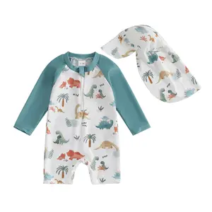 Toddler Baby Boy Girl Swimsuit Rash Guard  Zipper Bathing Suit Beachwear Swimwear with Hat