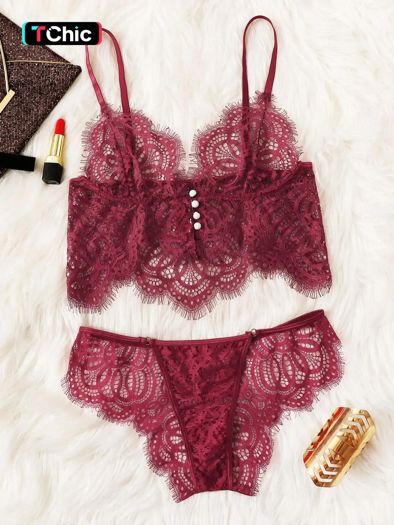 Women's Floral Lace Fake Pearl Decor Bra & Panty Sheer Teddy Lingerie Two-piece Set, Adjustable Strap Bra & Ring Linked Panty Set, Women's Lingerie Set for All Seasons, Bralette Panty Set