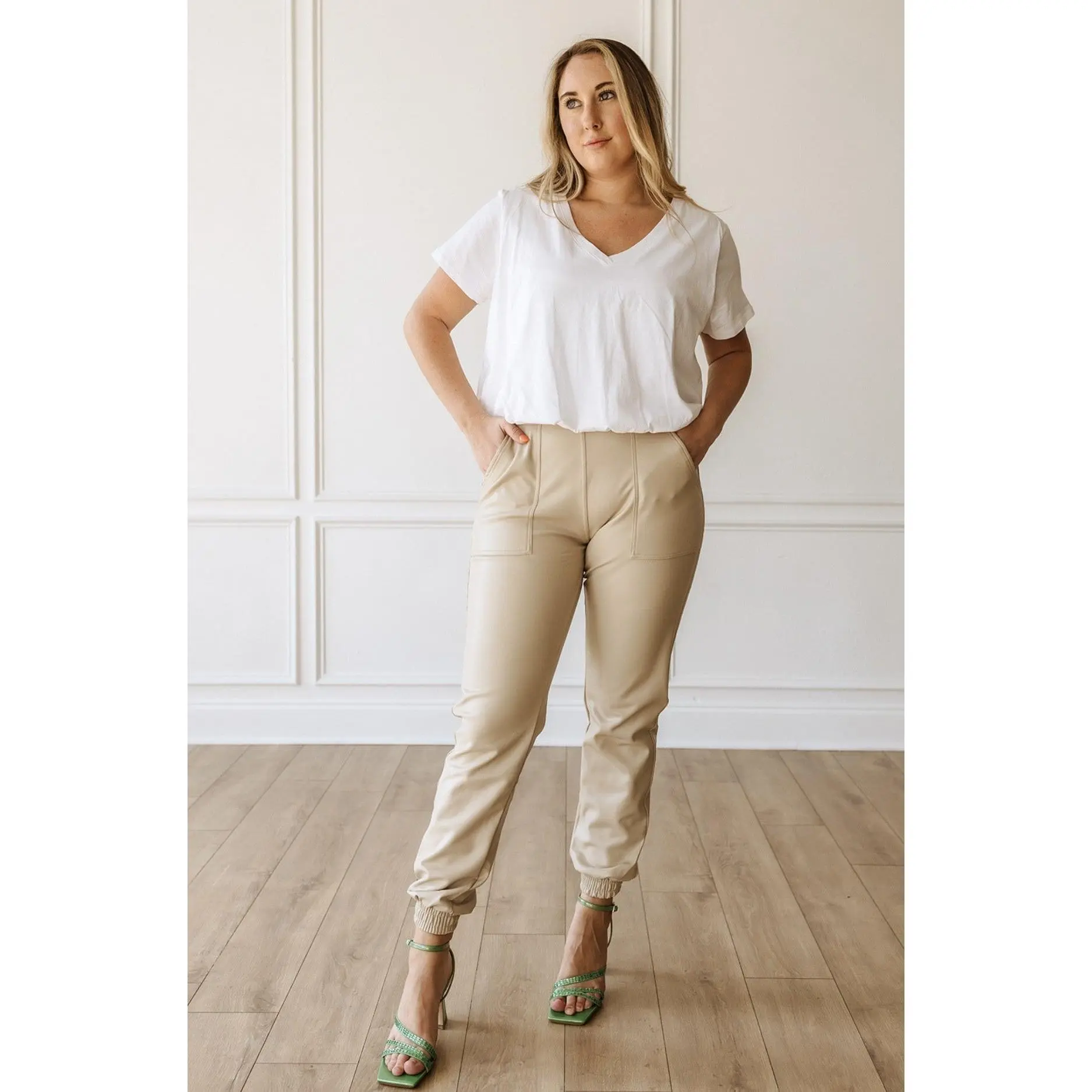 Getting Good Vegan Leather Joggers - Taupe