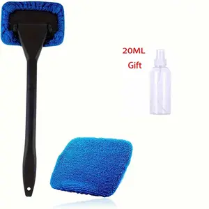 Car Windshield Cleaning Brush, Long Handle Microfiber Rainbrush Cleaner Tool, Deep Window Clean Set with Wiper Slot, 1 Piece + Cloth + 20ML Spray Bottle