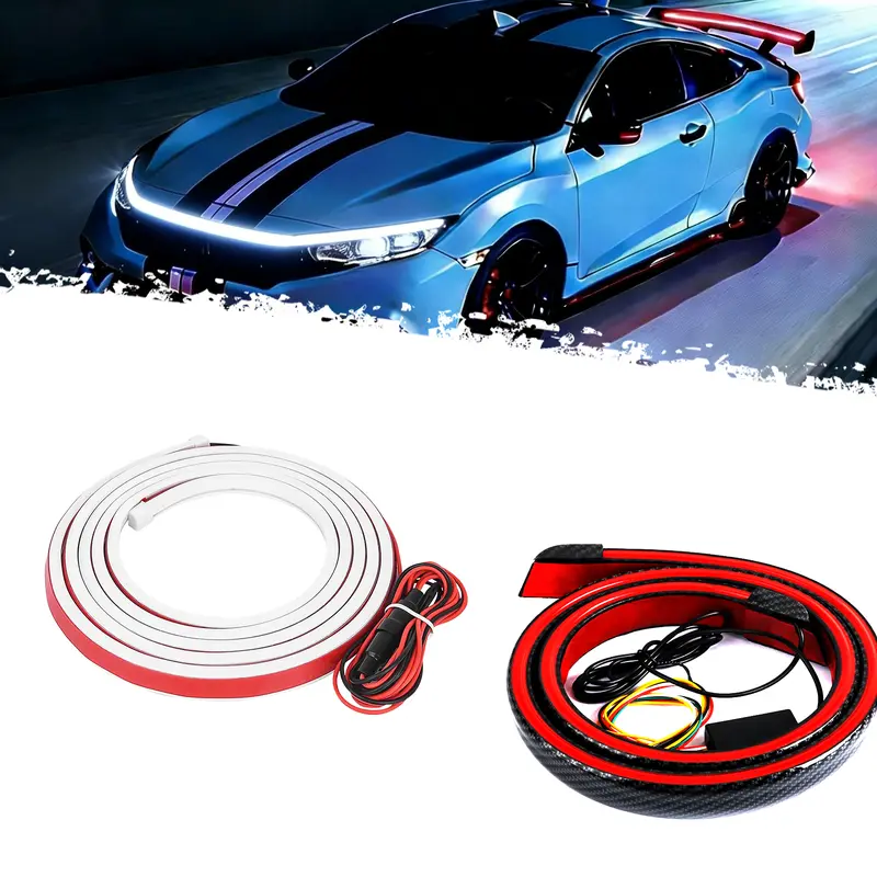 DIBMS LED Light Kit (for hood and spoiler), includes: 71-inch LED light bar with dynamic scan activation for day/night hood running lights / carbon fiber LED taillights, Turn signal LED taillights, Brake/daytime running light accent lights.