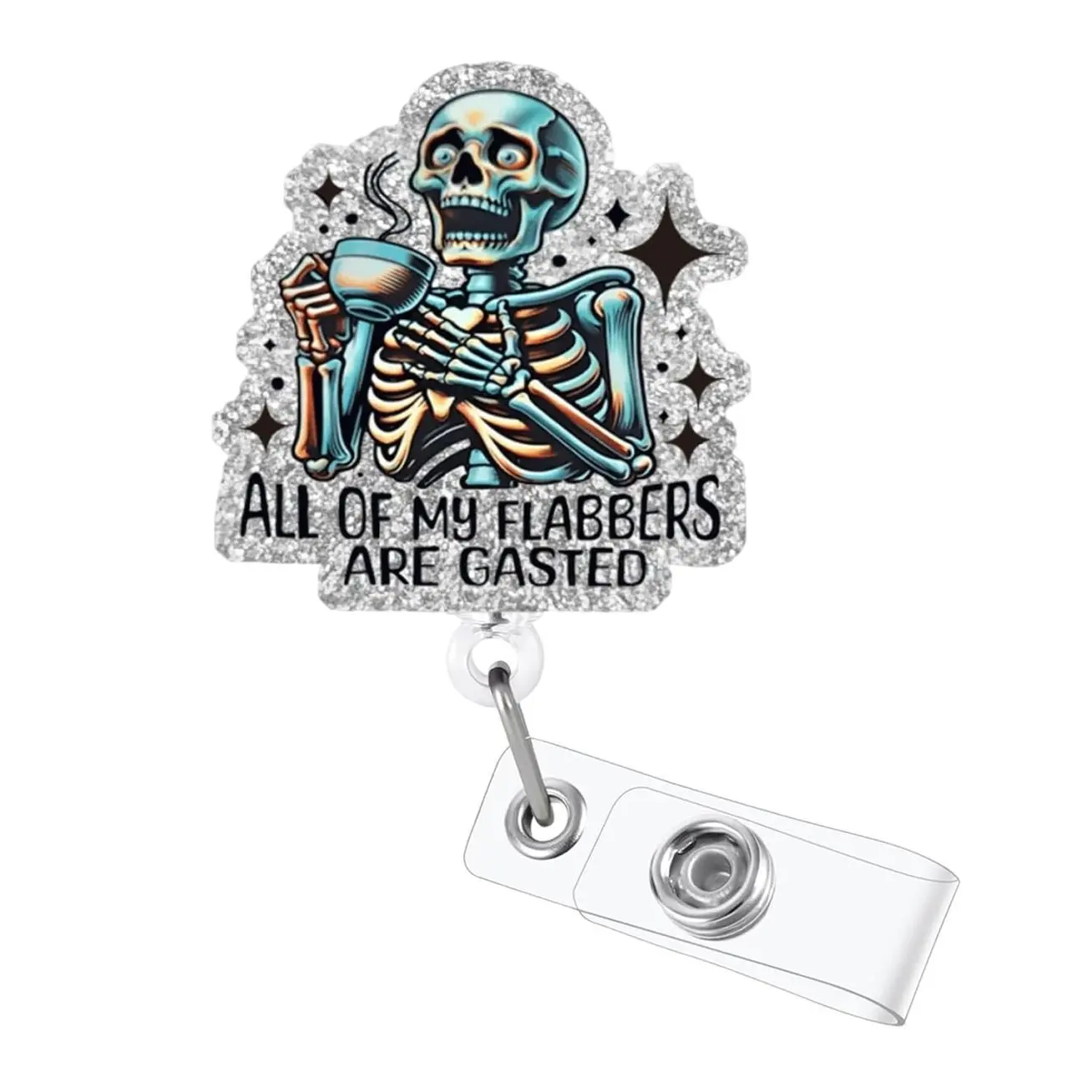 Funny Skull Halloween Badge Reel – Retractable Alligator Clip ID Holder, Spooky Nurse RN LPN CNA MA Name Tag Decor