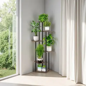6-Tier Tall Plant Stand - Sturdy Metal Indoor/Outdoor Flower Shelf for Living Room, Balcony, Patio| Space-Saving Corner Design| Anti-Slip Feet & Easy Assembly Round Planter Unique Pots