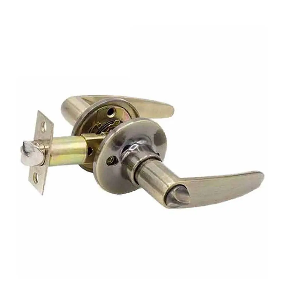 Antique Brass Grade 3 Entrance Lever Handle Set - Design #2, Model KLE02-AB-SC1, Doorknob with Adjustable Backset, 2-3/4" (Commercial), Keys, Installation Instructions Included