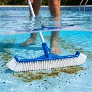 Pool Brush Head, 17" Pool Brushes for Cleaning Pool Walls, Curved Ends High-Efficiency Pool Scrub Brush,Premium Nylon Bristles Pool Brush with EZ Clip