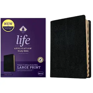 NKJV Life Application Study Bible, Third Edition, Large Print (Bonded Leather, Black, Indexed, Red Letter) -- Tyndale - Bible