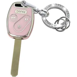 Keyless Entry Systems for Honda Key Fob Cover Fits for Honda 2003-2012 Accord 2006-2013 Civic EX 2009-2015 Pilot 2005-2006 CR-V Remote Smart Key (4-Button-Pink-Silver)