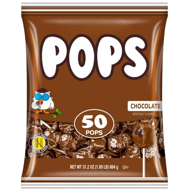 Chocolate Flavored Lollipops with Chocolatey Center - Individually Wrapped Hard Brown Candy - Peanut-Free, Gluten-Free, 50 Count (Pack of 1)