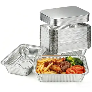 60 Pack Disposable Aluminum Foil Pans with Cardboard Lids 8.5×6 Inch 2.25LB Capacity Food Containers For Baking Meal Prep Storage Freezer
