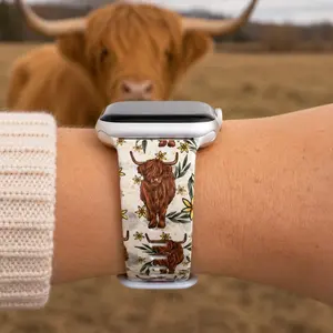 Rustic Highland Cow Watch Band | Farmhouse Floral Western Design | Compatible with Apple & Samsung Watches