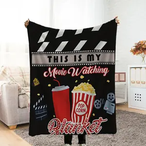 Cinema Blanket - Flannel Shawl with Cinema Design, Thick Fleece Blanket, Bedroom Throw, Couple's Blanket, Extra Large Leisure Blanket, Living Room Blanket