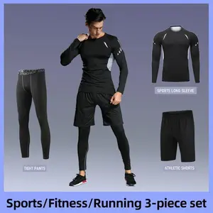 3-Piece Men's Compression Tracksuit Set, All-Season Quick Dry Tight Fit Training Outfit, Breathable Athletic Sportswear for Gym, Running, Jogging & Outdoor Activities