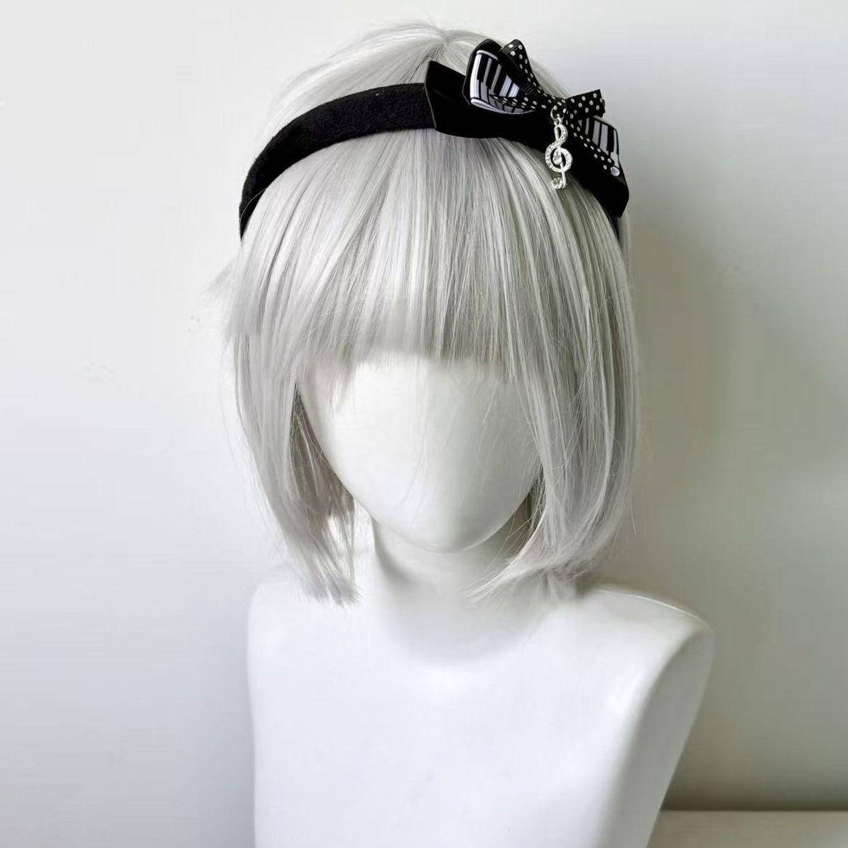 Y2K Black White Polka Dot Piano Key Bow Music Note Headband Cute Gothic Hair Accessory