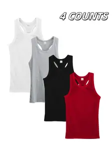 Men's Solid Ribbed Sports Tank Top, Breathable Quick Drying Sleeveless Sports Top for Gym Workout, Casual Comfy Men's Sportswear for All Seasons, Sleeveless Sports Vest, Sleeveless Gym Tops