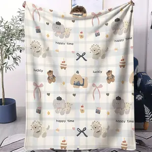 1-Piece Set: Cute and Soft Korean-Style Animal-Print Y2K Checkered Blanket—The Perfect Gift for Sofas and Bedrooms, a Comfortable and Stylish Home Decor and Bedding Accessory