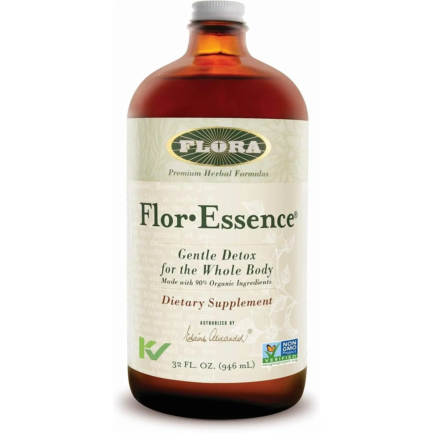 Flora Flor Essence Gentle Cleanse Detox Liquid Dietary Supplement - Organic, Kosher, Detoxifying Herbal Healthcare Formula, 32 Oz Single Bottle, Exp. 06/2028, 90% Organic Ingredients