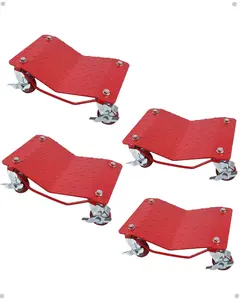 【GARVEE】Car Wheel Dolly Set of 4 - Heavy Duty Vehicle Dollies with 6000LBS Capacity, 360° Rotational Wheels, and Antiskid Design for Easy Moving of Cars, Carts, and Pickup Trucks, Red