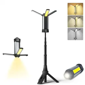 3-head LED camping light with 6000 mAh power bank — portable rechargeable work light featuring a 39-inch adjustable stand and detachable tripod, suitable for outdoor use, emergencies, camping, fishing, and garages