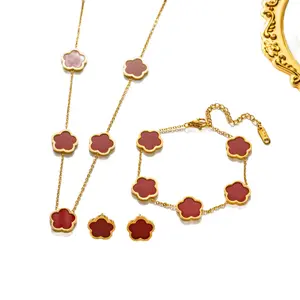 3-Piece Jewelry Set Necklace Bracelet Earrings with Colorful Flower Design for Women