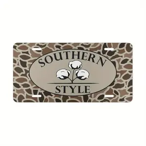 Vintage Old School Camo "Southern Style" Tag, Aluminum Front License Plate- 6x12- inch polished metal standard plate, easy to install