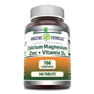 Amazing Formulas Calcium Magnesium Zinc + Vitamin D3 Supplement | 500 Tablets | Non-GMO | Gluten-Free | Made in USA