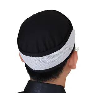 Black and Light Gray Madun Vented Top Pliable Two-Color Round Kufi Hat