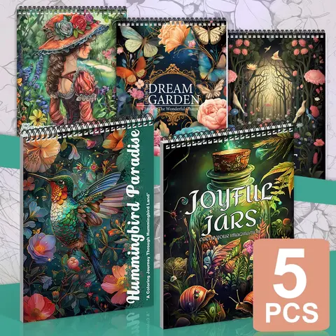 5 Pack Adult Coloring Book Set - Anti-Stress Relaxation with Natural, Forest, Watercolor, Magic Jar, Butterfly Themes - Thick Intricate Designs for Holiday Fun: Halloween, Christmas - Perfect Stress Relief for Men & Women, Easy Patterns, Art Supplies