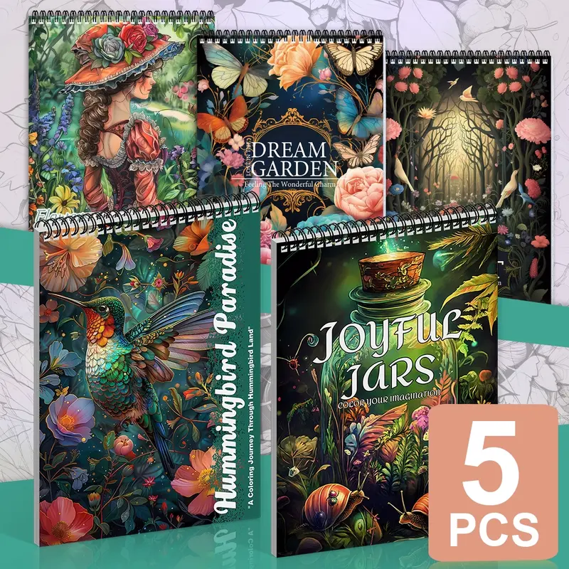 5 Pack Adult Coloring Book Set - Anti-Stress Relaxation with Natural, Forest, Watercolor, Magic Jar, Butterfly Themes - Thick Intricate Designs for Holiday Fun: Halloween, Christmas - Perfect Stress Relief for Men & Women, Easy Patterns, Art Supplies