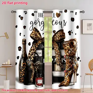 2D Flat 2Pcs Leopard Print Curtains for Living Room Bedroom, Decorative Window Drapes with Glamorous Design, Semi-Sunshade, Rod Pocket & Eyelet Style, Home Decor, Privacy Protection, Enhancer