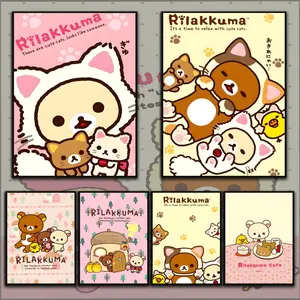PIKPAKA Cute Cartoon R-RilakkumaS Classic Anime Poster Cartoon Animal Print HD Sticky Waterproof Wall Art High Quality Print Aesthetic Home Living Bedroom Bathroom Hallway Decor Trendy Room Decoration Easy-To-Apply Gift Durable