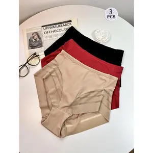 Women's Lace Thong Panties, Seamless Comfortable Breathable Mid-Waist Underwear, Plain & Plaid Patterns, All Season Wear, Breathable Underpants