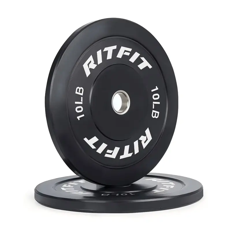 RITFIT Olympic Bumper Plates - 2-in Fitness Weight Set with Stainless-Steel Hub, Thick Rubber Coat, Low Bounce Design, Smooth Fit, High Resistance to Bending, Stable Performance, 100lb-370lb Capacity for Olympic Weights Training Home Gym Equipment