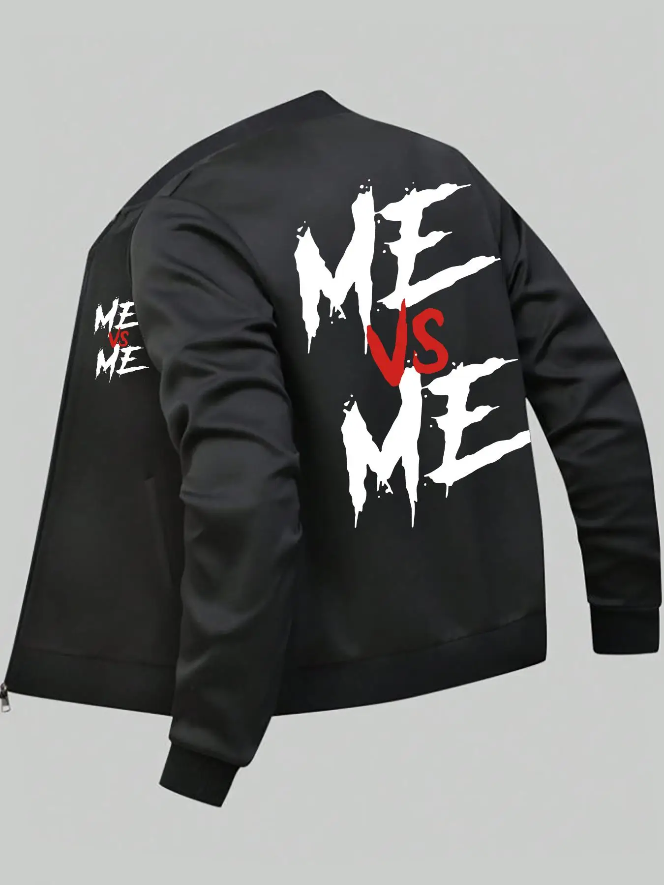 Men's Letter Print Pocket Zip Up Jacket, Regular Fit Casual Long Sleeve Mock Neck Outerwear for Spring & Fall, Men's Clothes for Daily Wear