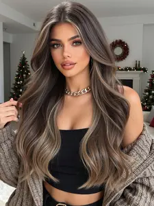 26 Inch Deep Gradient Middle Part Long Curly Wig, Machine Made Synthetic Hair Material, High Heat Resistant Fiber, Comfortable Natural Look